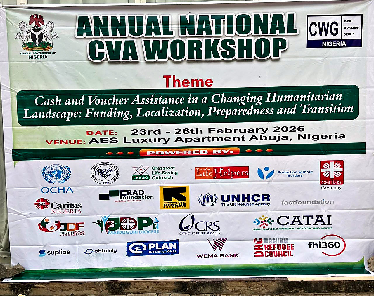 Banner for the Annual National CVA Workshop 2026, Abuja, showing the theme and partner organisations