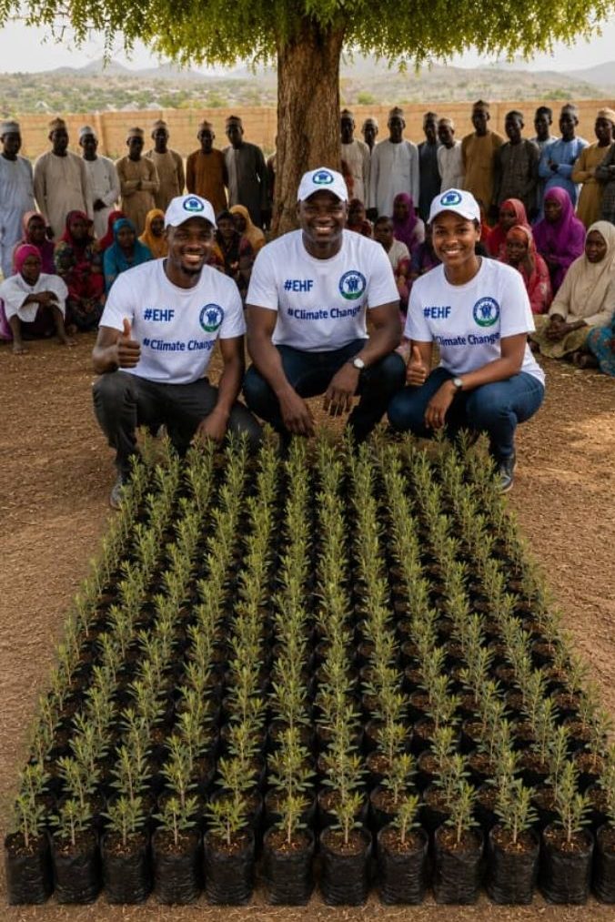 EHF team with olive seedlings in Mijilu Community, Adamawa State