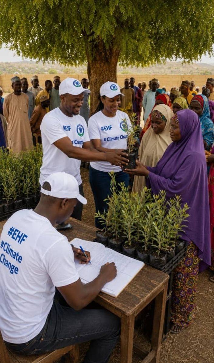 EHF distributing olive seedlings to community members